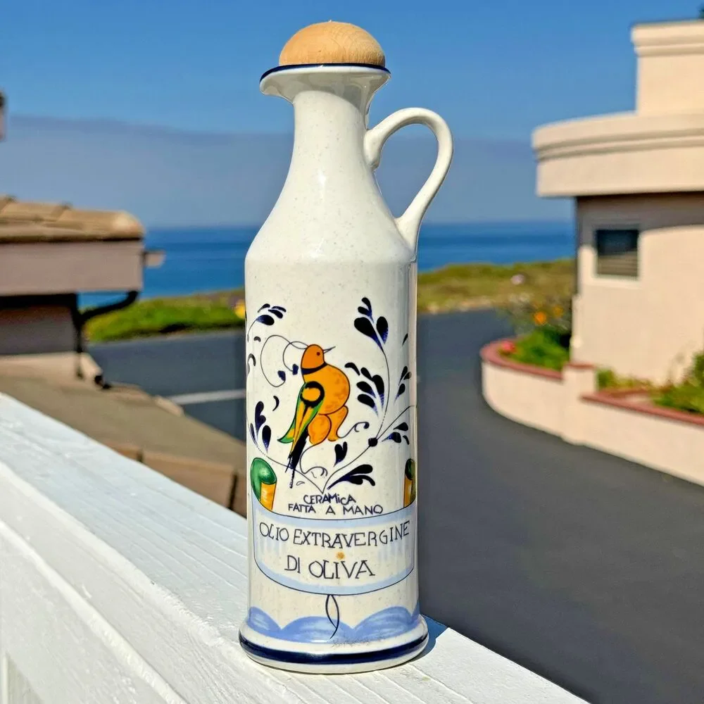 Italian Ceramic Olive Oil Bottle Set‎ Bird Figurines Kitchen Decor Hand Painted